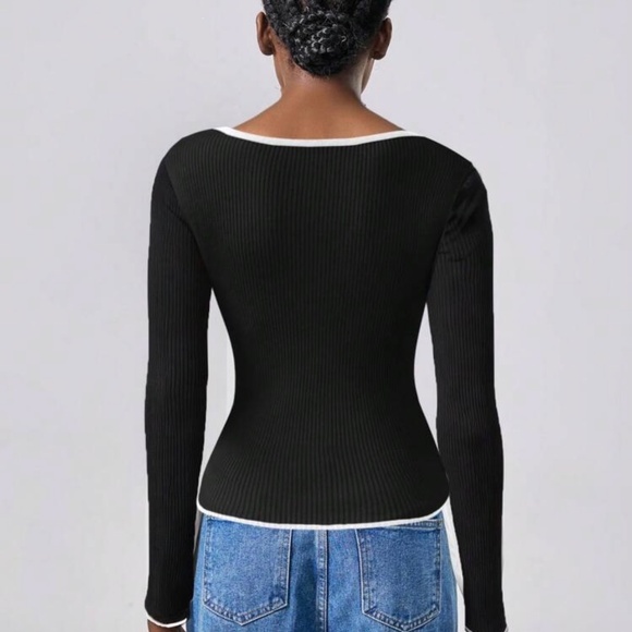 Shein Contrast Fitted Rib Knit Top XS - Picture 4 of 4